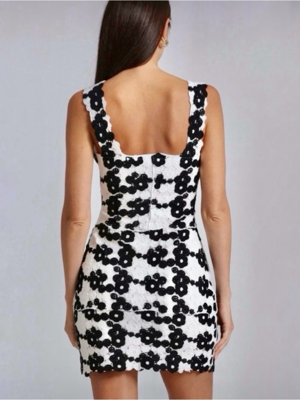 Avec Les Filles Black and White Floral Crochet Mini Dress - Picture 2 of 8